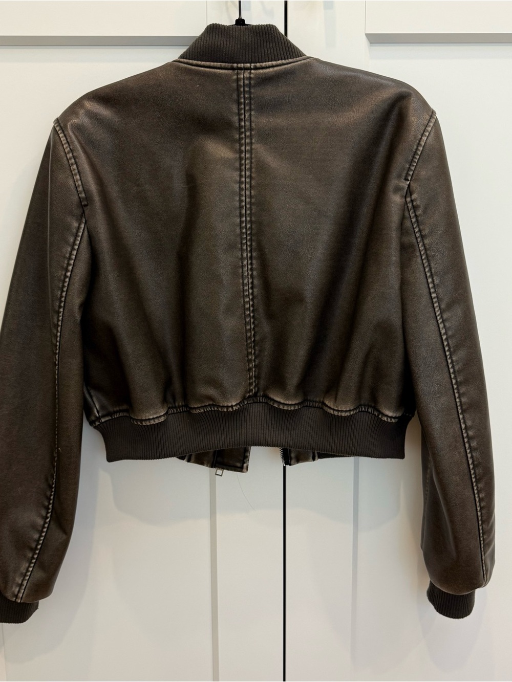Zara Brown Faux-Leather Cropped Bomber Jacket - Picture 6 of 12